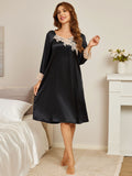 SilkSilky NL Pure Silk Lange Mouw Nightgown Zwart 005