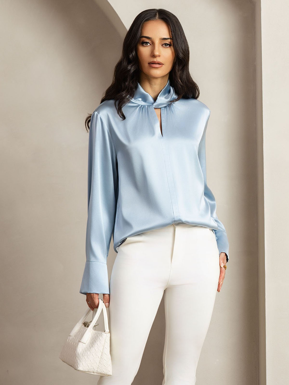 [GrijsachtigBlauw] SilkSilky-NL 19Momme Zijde Womens Shirt 001
