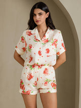 [Witte Granaatappel] SilkSilky-NL Short Sleeve Notch Collar Dames Pyjama Set 003