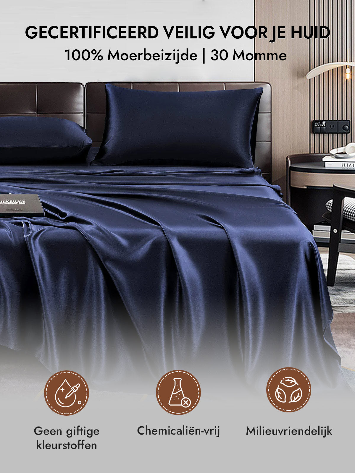 [Donkerblauw] SilkSilky-NL 30Momme Pillowcase 007