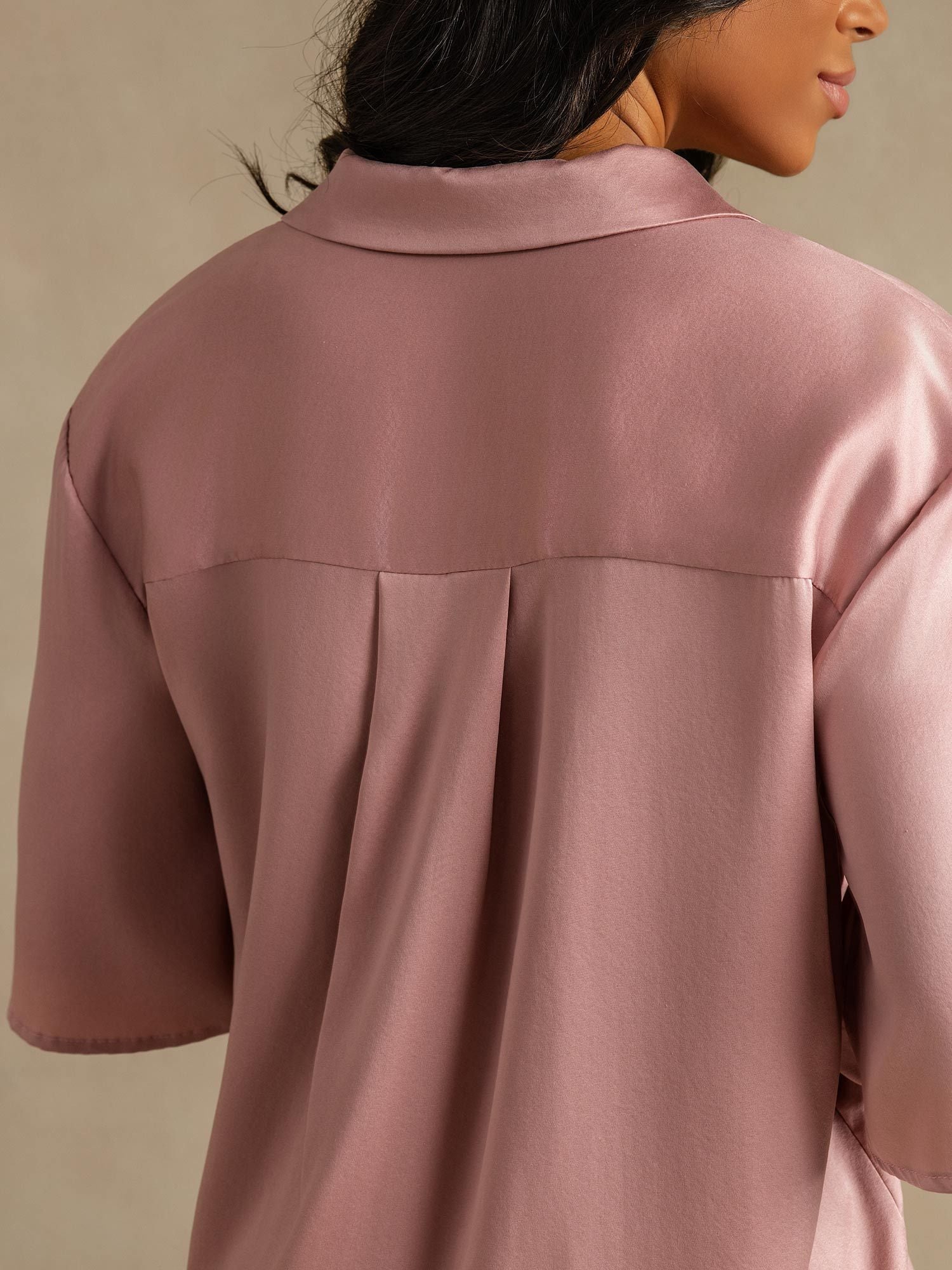 [Perzikhuid] SilkSilky-NL 19Momme Zijde Kraag Dames Pyjama Set 002,