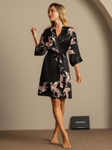 [Zwart] SilkSilky-NL 19Momme 3/4 Mouw Dames Kamerjas 005