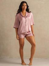 [Perzikhuid] SilkSilky-NL 19Momme Halve Mouw Notchkraag Dames Pyjama Set 007