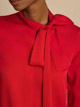[Wijn] SilkSilky-NL 19Momme Lange Mouw Strikhals Blouse 004