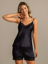 [Zwart] SilkSilky-NL Spaghetti Strap V Neck Cami-Set 004