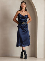 [Donkerblauw] SilkSilky-NL Spaghetti Strap Cowl Neck Cami-Top 006