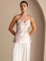 [Beige] SilkSilky-NL Spaghetti Strap V Neck Cami-Top 003