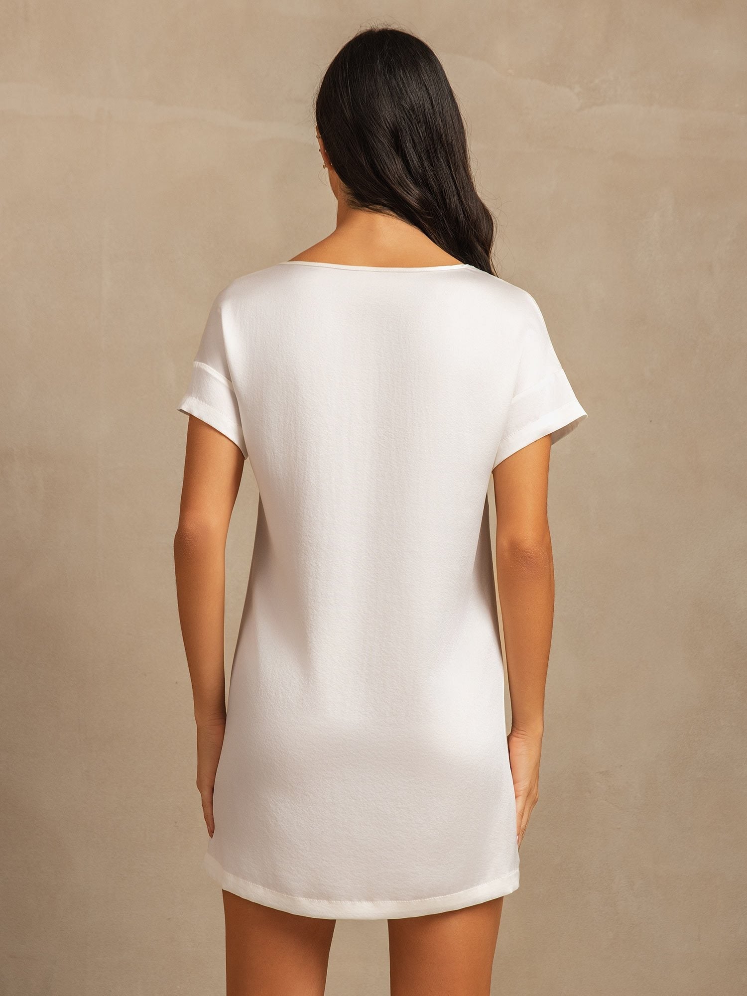 [Wit] SilkSilky-NL 19Momme Zijde Ronde Hals Nachthemd 002