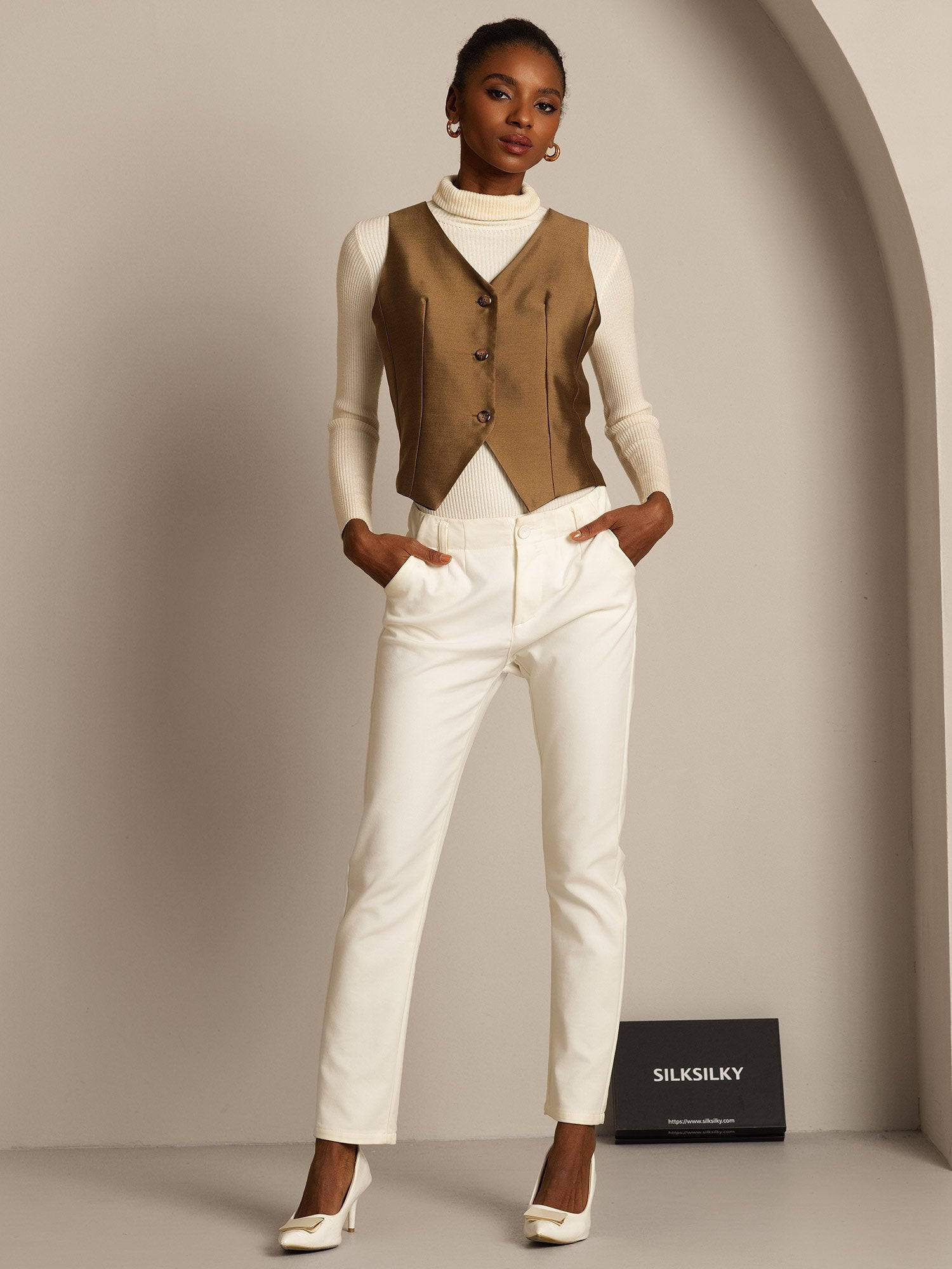 [Brons] SilkSilky-NL 32Momme Silk-Wool Blend Womens Vest 007