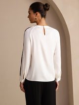[Wit] SilkSilky-NL Long Sleeve Keyhole Neck Blouse 002