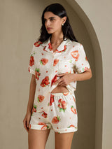 [Witte Aardbei] SilkSilky-NL Short Sleeve Notch Collar Dames Pyjama Set 003