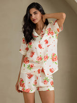 [Witte Granaatappel] SilkSilky-NL Short Sleeve Notch Collar Dames Pyjama Set 004