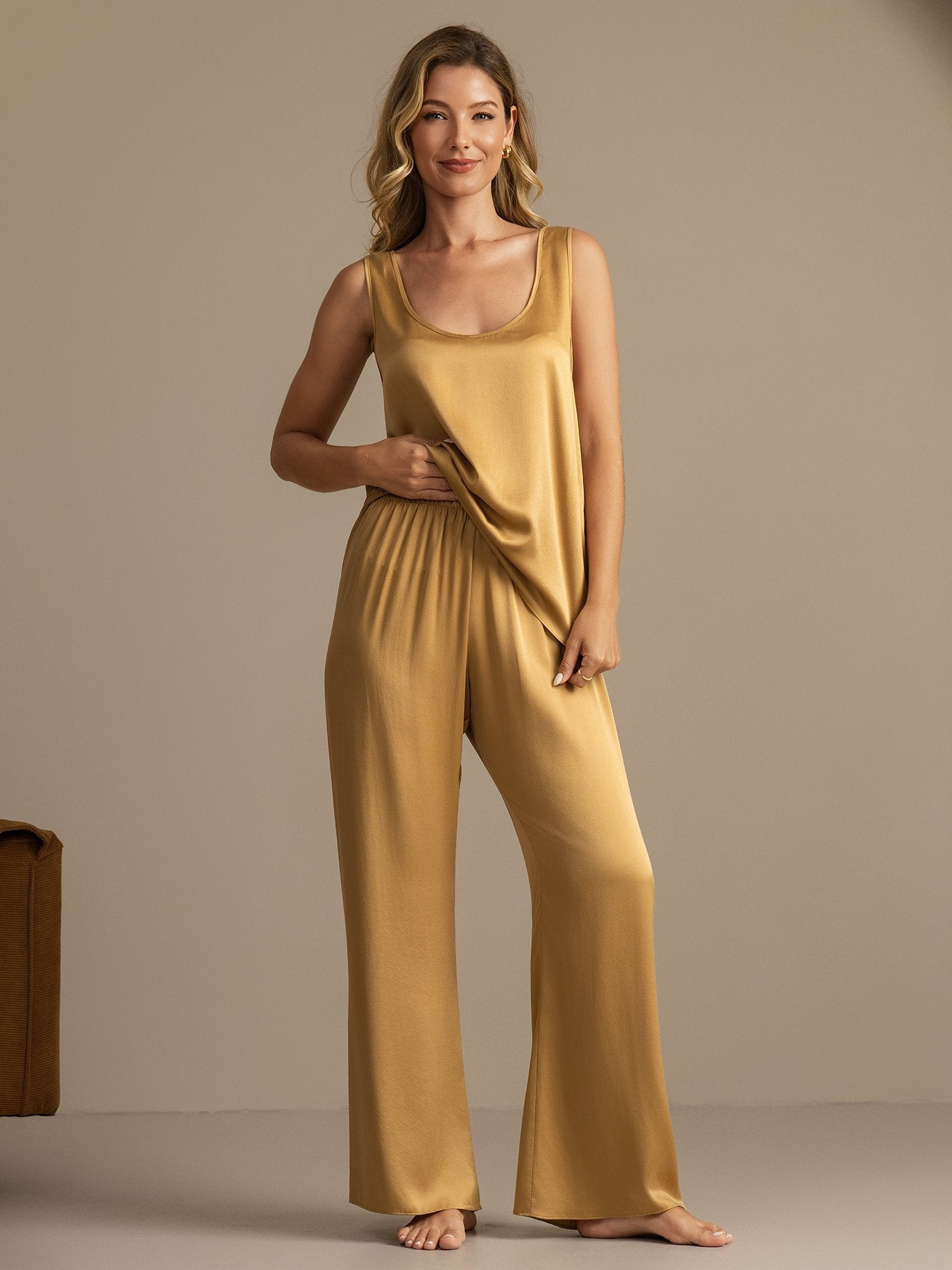 [Tan] SilkSilky-NL 19Momme Zijde Womens Pajamas 003,