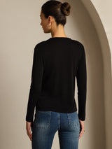 [Zwart] SilkSilky-NL Lange Mouw Crew Hals Dames T-Shirt 002