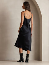 [Zwart] SilkSilky-NL Spaghetti Strap V Neck Jurk 002