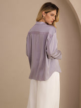 [Paars] SilkSilky-NL Long Sleeve Lapel Collar Blouse 002