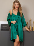 SilkSilky NL Pure Silk 3/4 Mouw Nightgown&Robe Set Groen 001