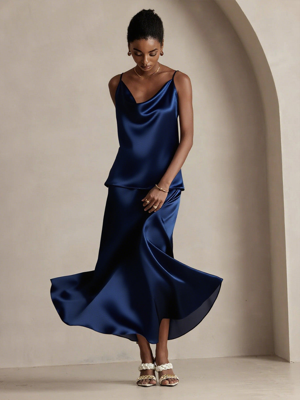 [Donkerblauw] SilkSilky-NL 19Momme Zijde Skirt 004