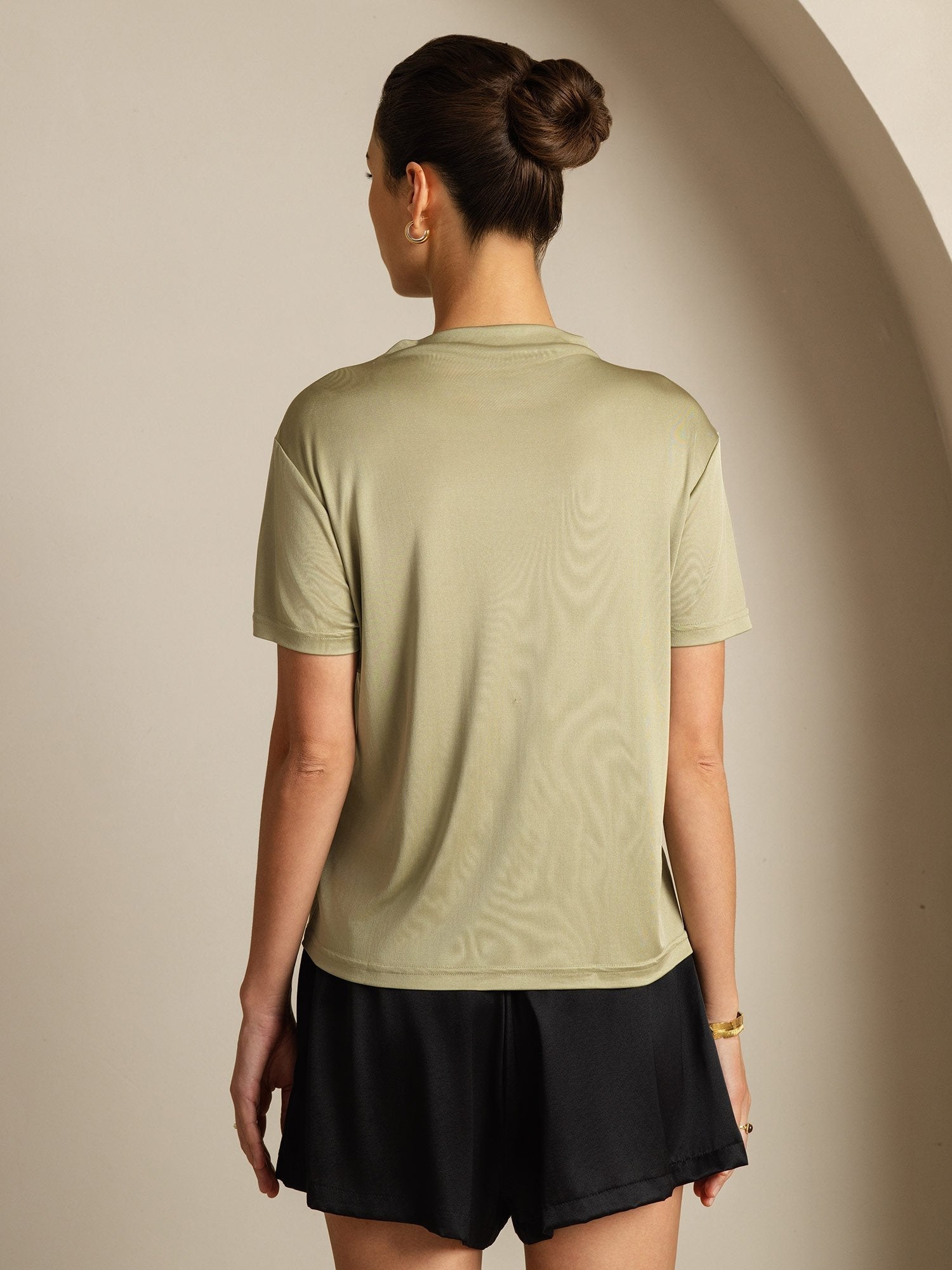 [Gedroogd Kruiden] SilkSilky-NL Zijde Kraag Dames T-Shirt 002
