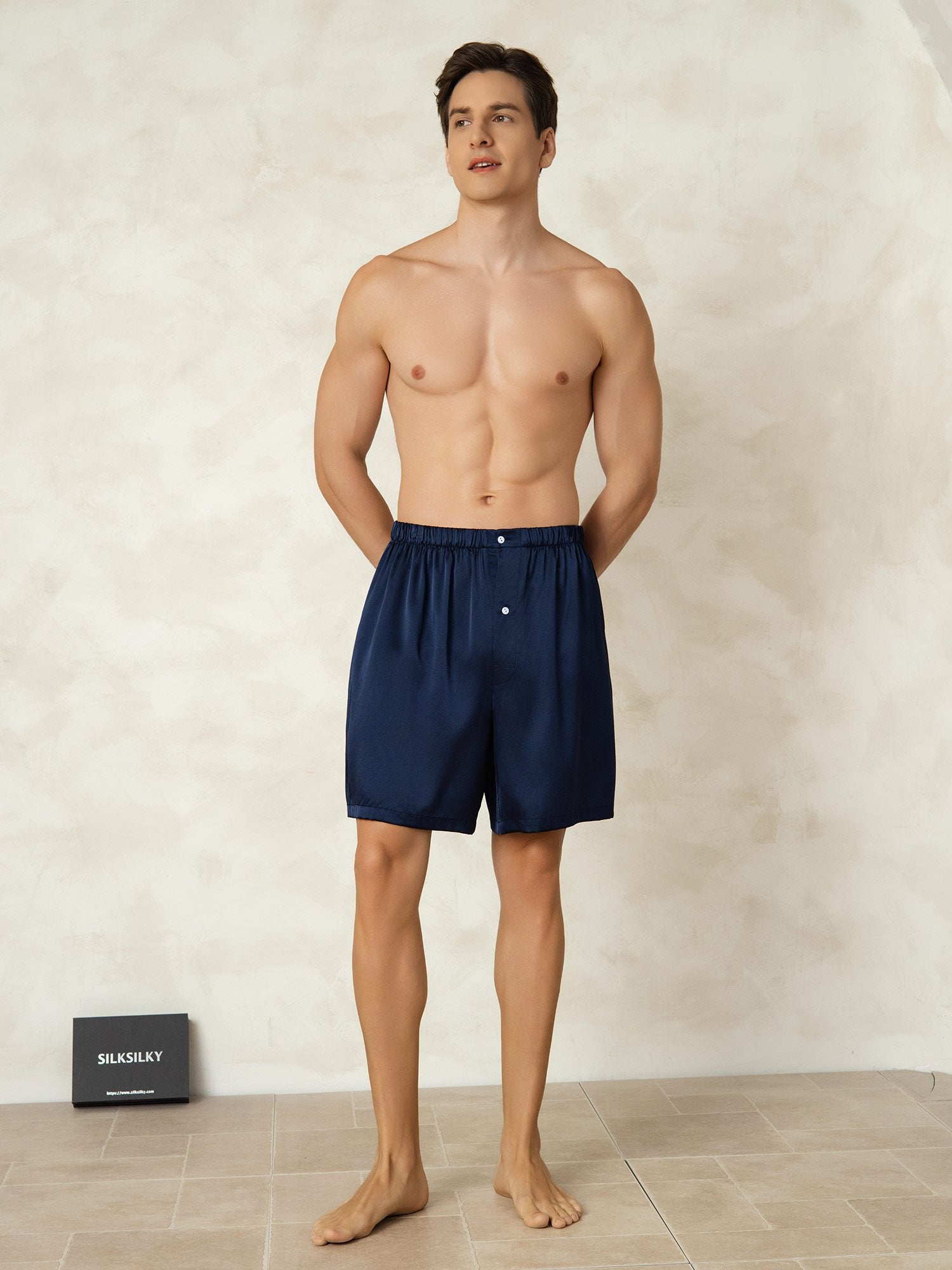[Donkerblauw] SilkSilky-NL Zijde Mens Sleep Bottoms 003