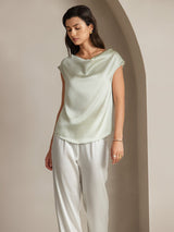 [Lichtgroene] SilkSilky-NL Cap Sleeve Cowl Neck Dames T-Shirt 003