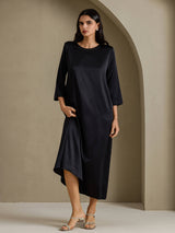 [Zwart] SilkSilky-NL 3/4 Sleeve Round Neck Jurk 007