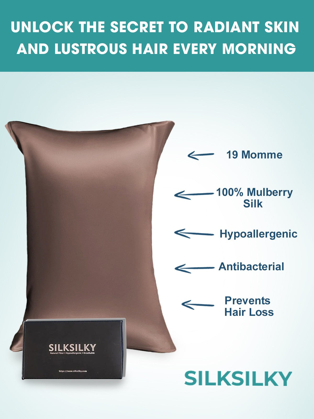 SilkSilky-NL 19Momme Pillowcase Bruin 002