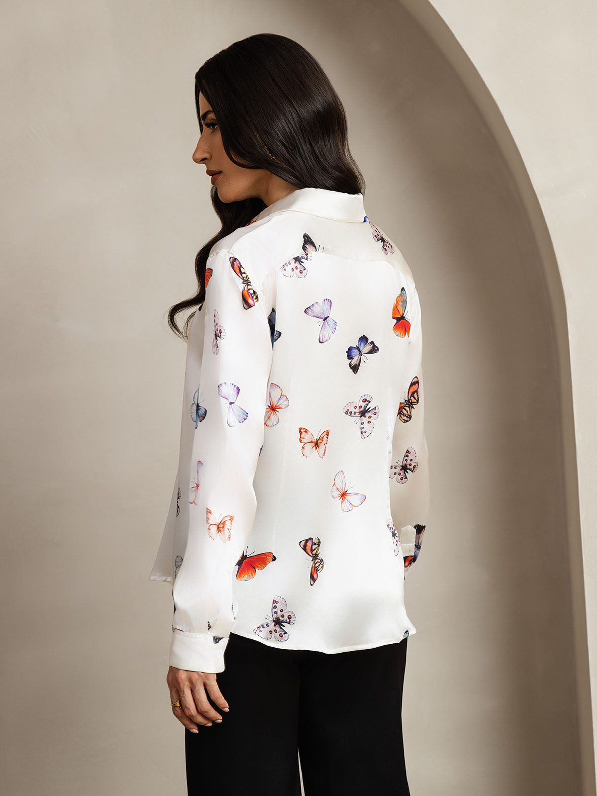 [Witte Vlinder] SilkSilky-NL Zijde Kraag Dames Blouse 002