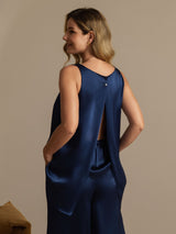 [Donkerblauw] SilkSilky-NL Sleeveless Scoop Neck Dames Pyjama Set 002