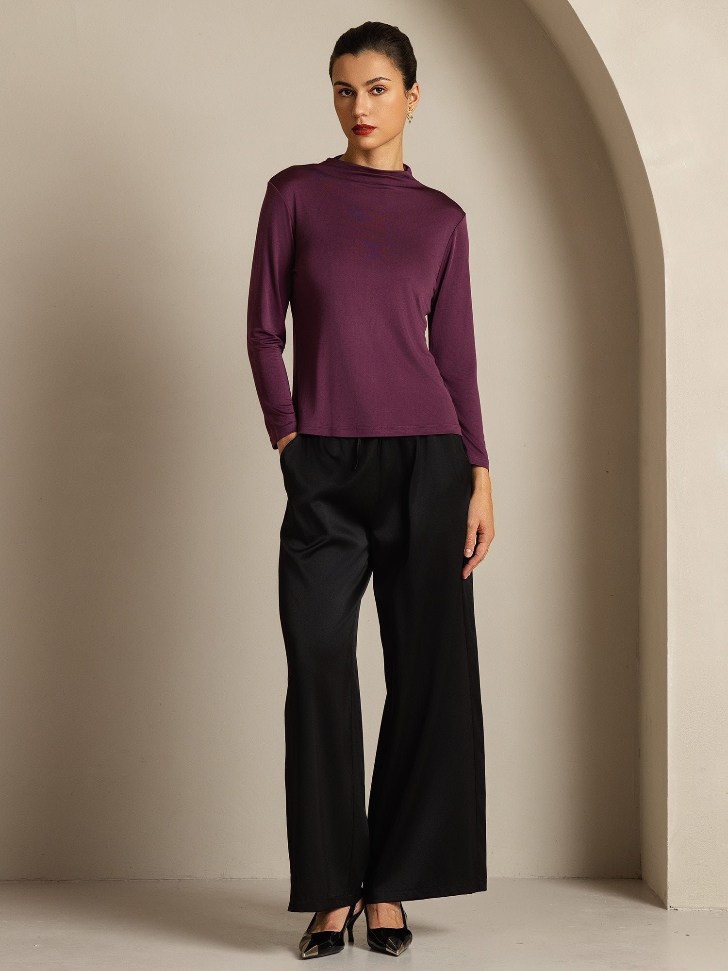 [Paars] SilkSilky-NL Zijde Womens T-Shirt 008