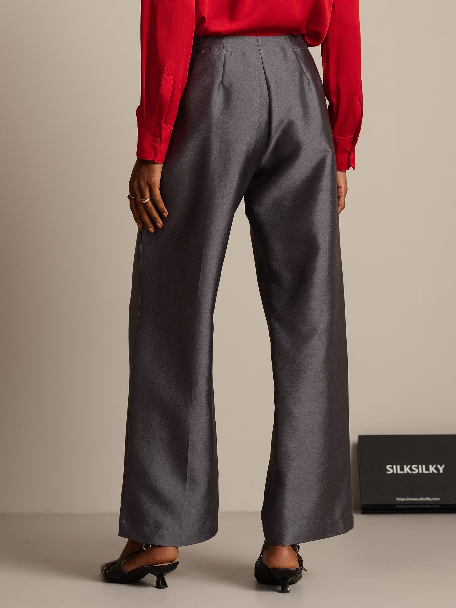 [Grijs] SilkSilky-NL 32Momme Silk-Wool Blend Womens Pants 002,