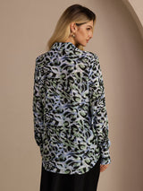 [Teal Luipaard] SilkSilky-NL Long Sleeve Lapel Collar Blouse 002
