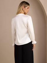 [Wit] SilkSilky-NL Long Sleeve Split Blouse 002