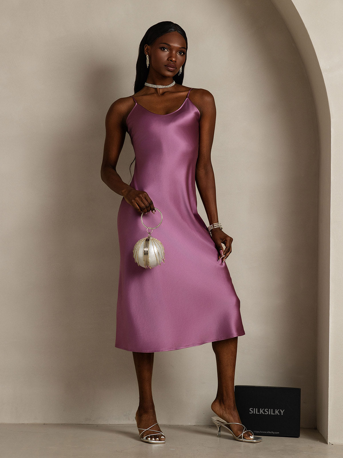 [Donkerpaars] SilkSilky-NL Ronde Hals Jurk 006