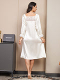 SilkSilky NL Pure Silk Lange Mouw Nightgown Wit 002