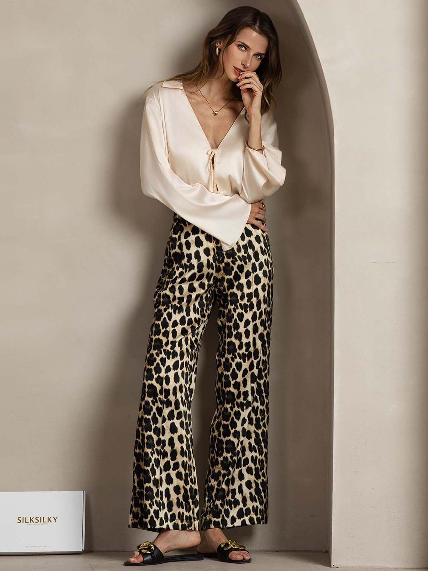[Leopard] SilkSilky-NL 19Momme Zijde Womens Pants 005