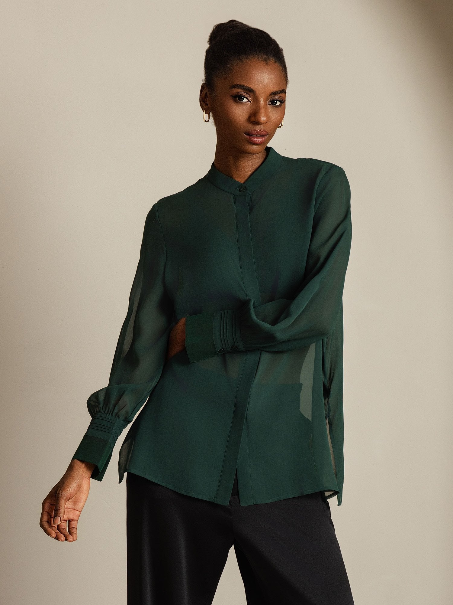 [Donkergroen] SilkSilky-NL Zijde Womens Shirt 001