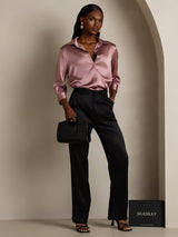 [Bleek Mauve] SilkSilky-NL 3/4 Sleeve Lapel Collar Dames Blouse 007