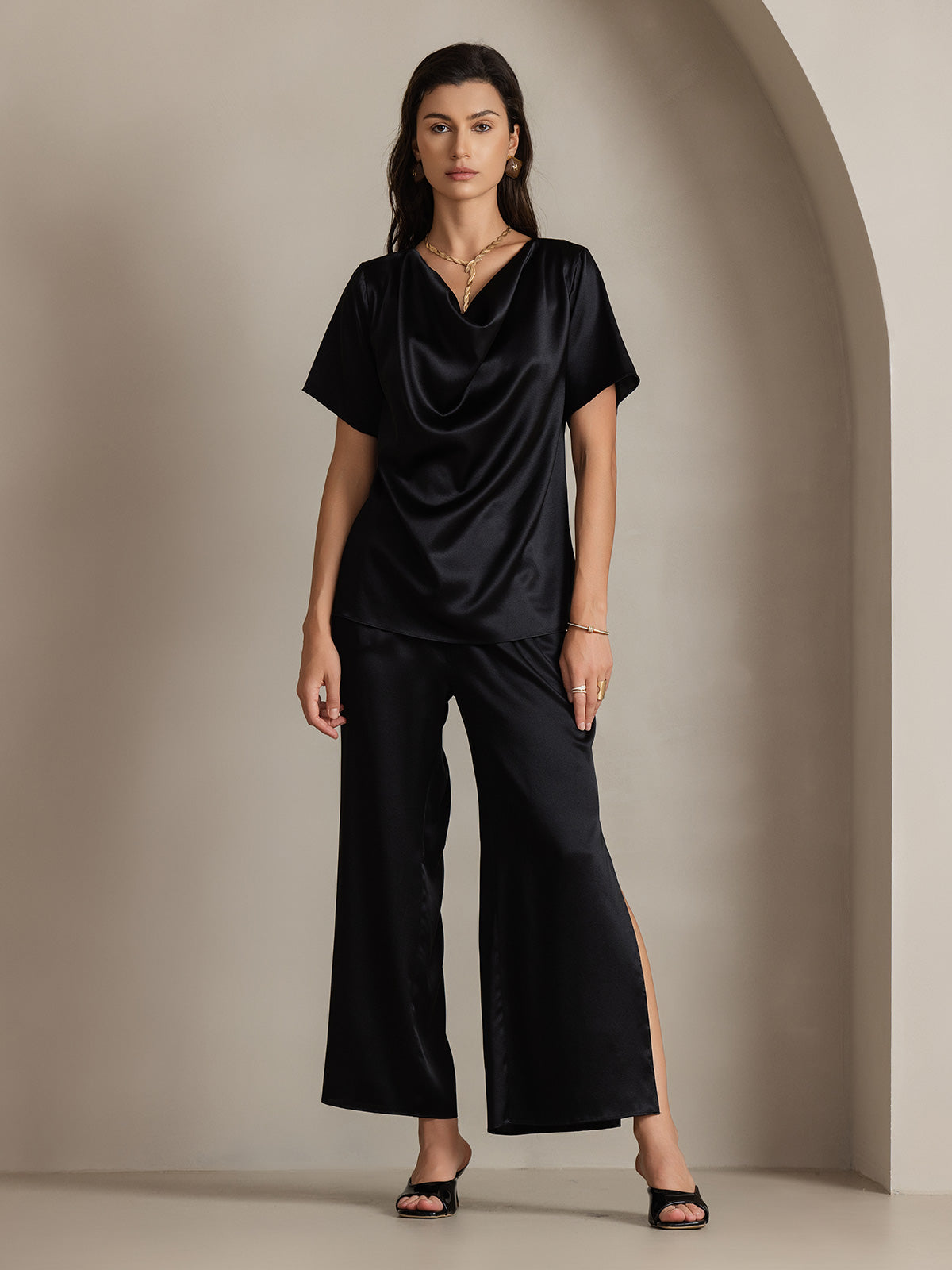 [Zwart] SilkSilky-NL 19Momme Zijde Womens Pants 005