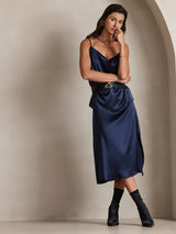 [Donkerblauw] SilkSilky-NL Spaghetti Strap Cowl Neck Cami-Top 005