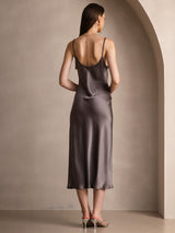 [Donkerkaki] SilkSilky-NL Spaghetti Strap V Neck Jurk 002