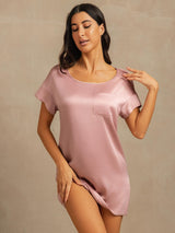 [Perzikhuid] SilkSilky-NL 19Momme Korte Mouw Ronde Hals Nachthemd 003