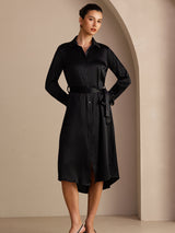 [Zwart] SilkSilky-NL Long Sleeve Lapel Collar Jurk 007