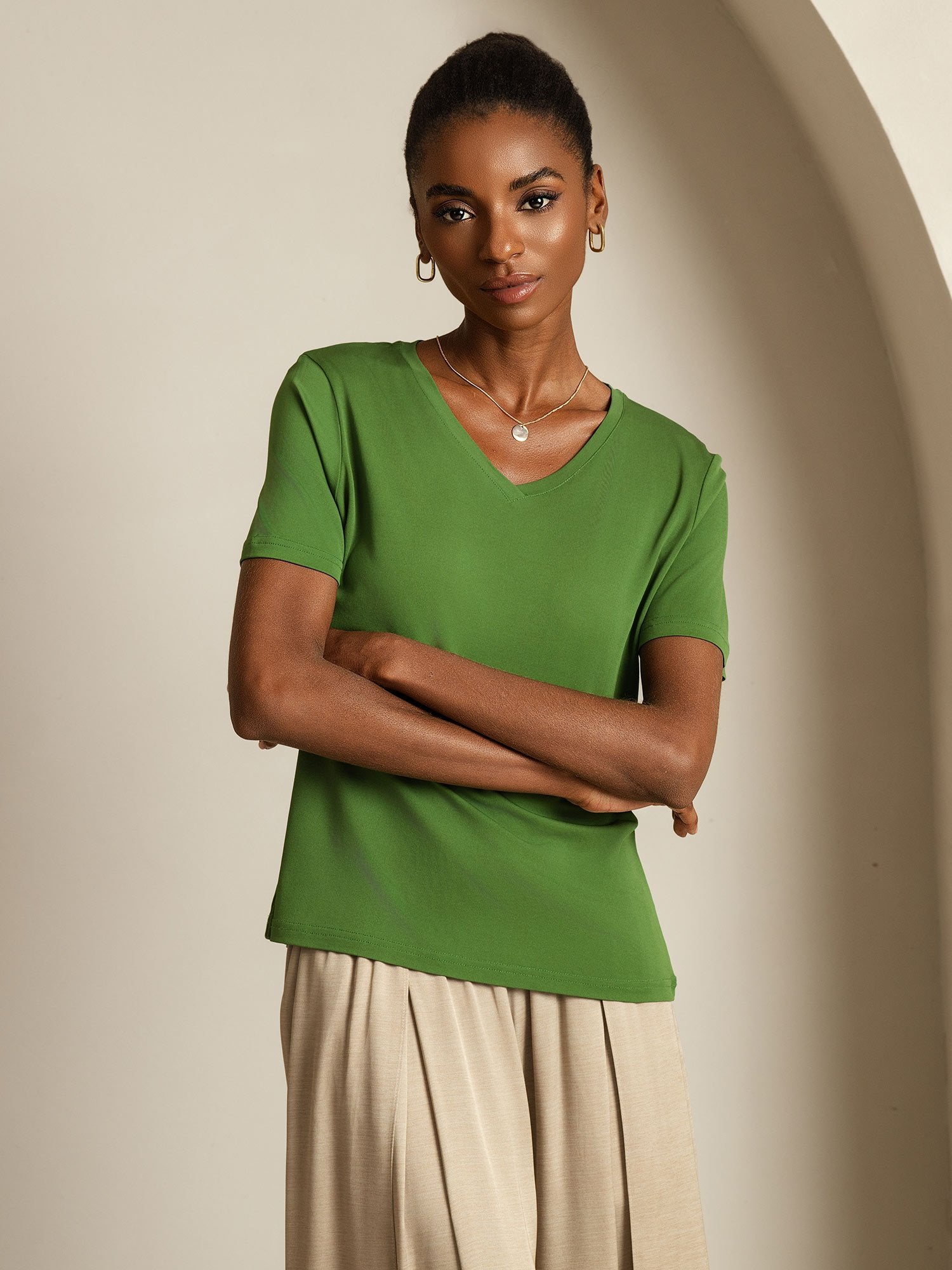 [Groen] SilkSilky-NL Zijde Womens T-Shirt 007