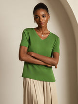 [Groen] SilkSilky-NL Short Sleeve V Neck Dames T-Shirt 007