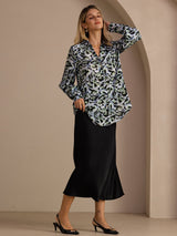 [Teal Luipaard] SilkSilky-NL Long Sleeve Lapel Collar Blouse 006
