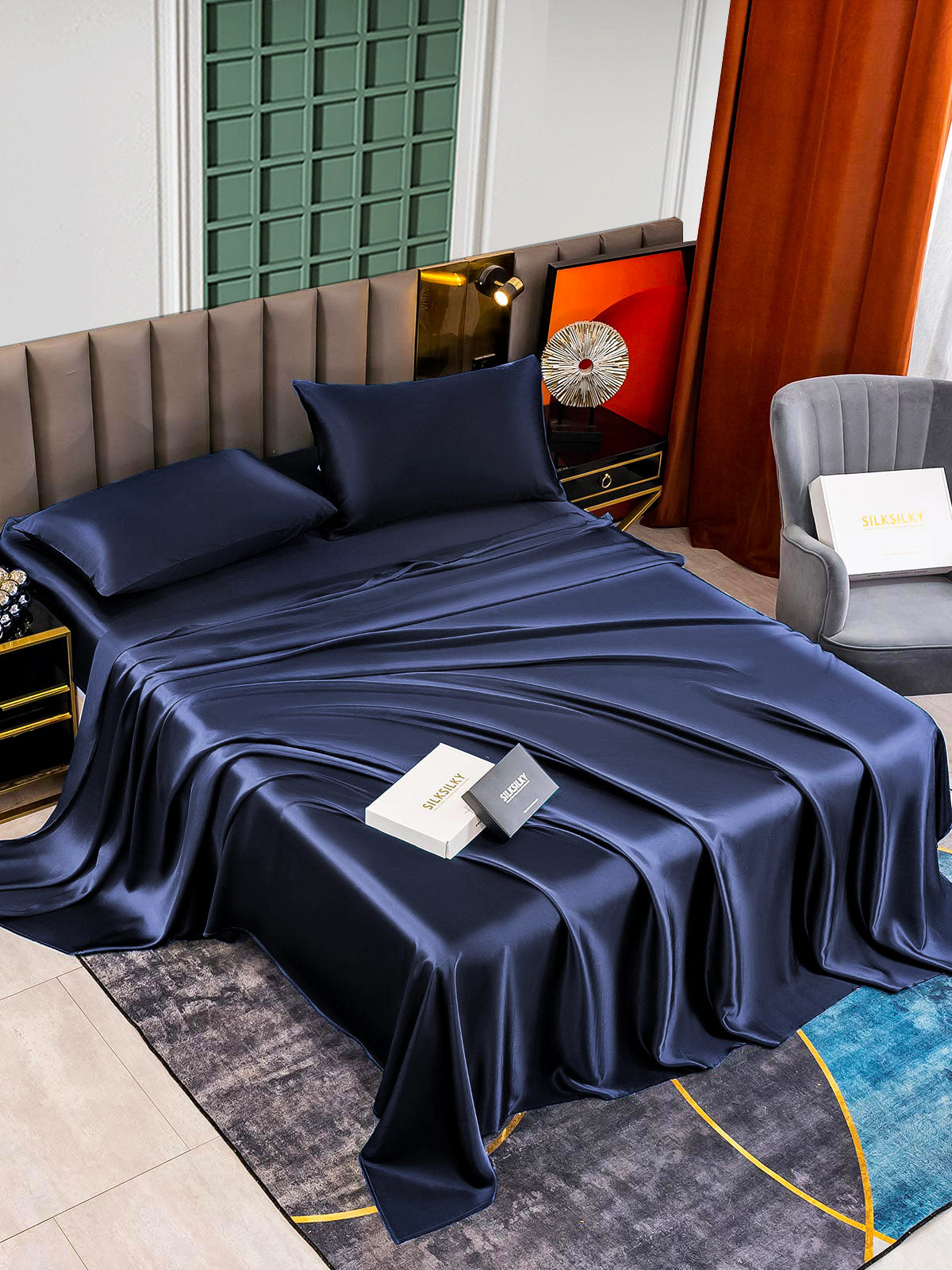 [Donkerblauw] SilkSilky-NL 25Momme Bedding Set 005