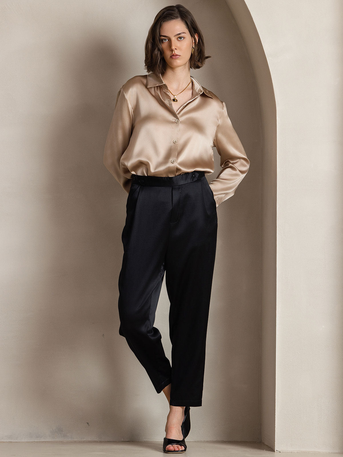 [Champagne] SilkSilky-NL Zijde Kraag Dames Blouse 005
