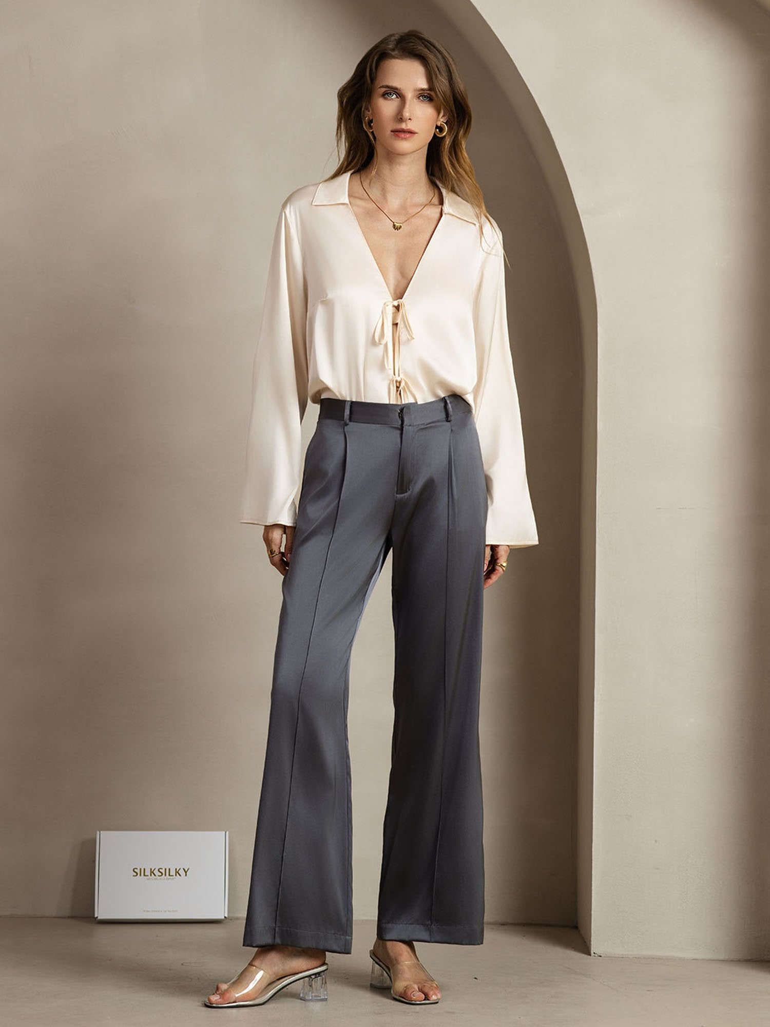 [Donkergrijs] SilkSilky-NL 19Momme Zijde Womens Pants 003