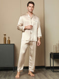 SilkSilky-NL Lange Mouw Revers Heren Pyjama Set Tan 003